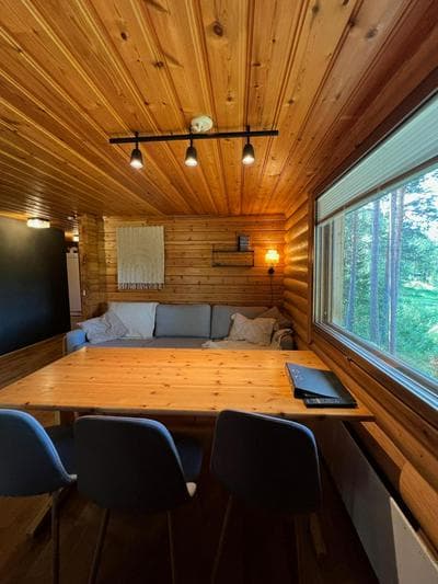 Logcabin, sauna, fireplace, view, kitchen