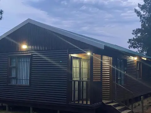 Man and Dog Log Cabin