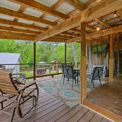 Modern Farmhouse With Gameroom Firepit